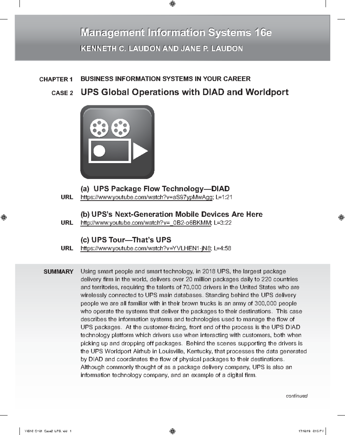 MIS16 CH01 Case Study: UPS Global Ops with DIAD & Worldport Insights ...