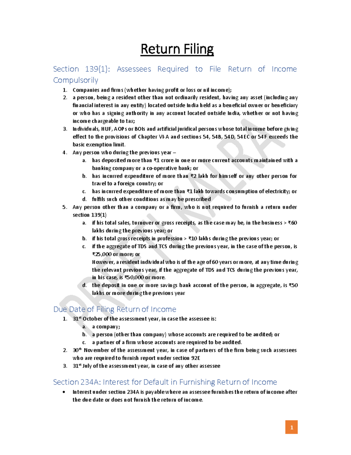 Return Filing Guidelines Under Section 139(1) - Key Points and ...