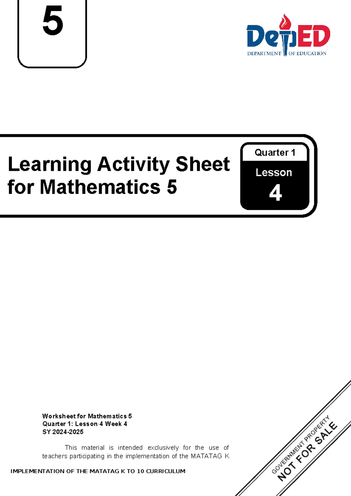 G5 Q1 W4 Learning Activity Sheet: Multiplication of Fractions - Studocu
