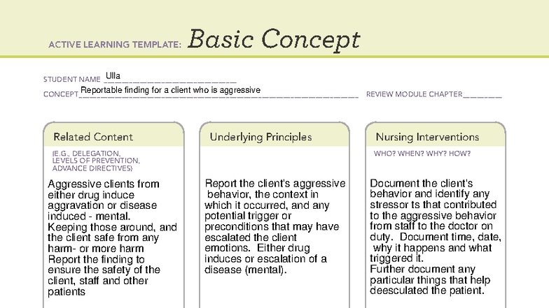 ACTIVE LEARNING TEMPLATE: Reportable Findings on Aggressive Behavior ...