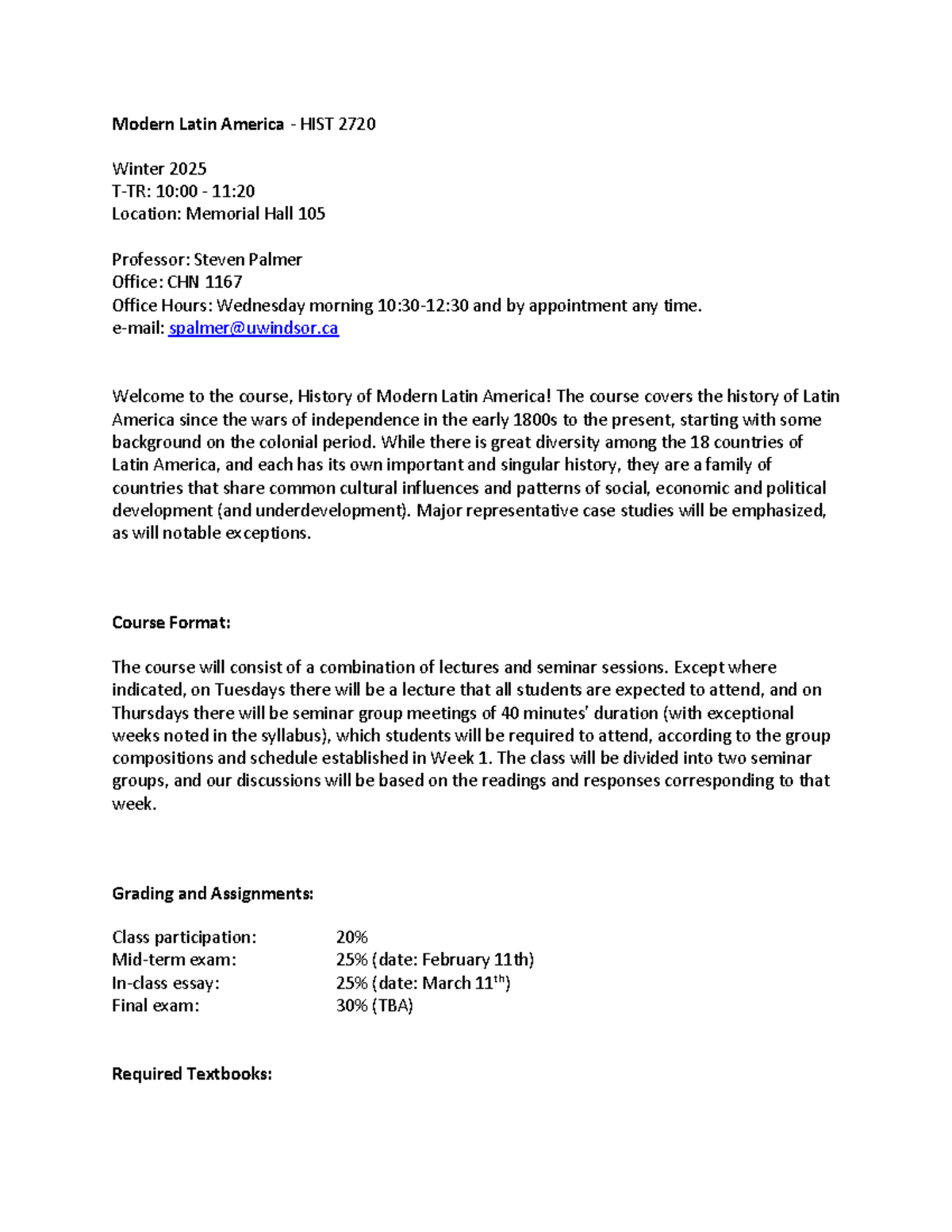 Winter 2025 syllabus - 2720 - final - Modern Latin America - HIST 2720 ...