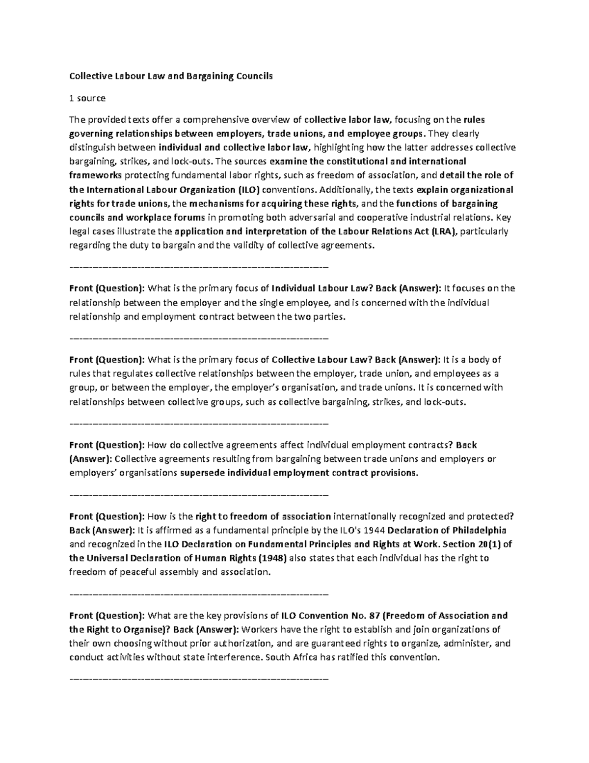 Collective Labour Law & Bargaining Councils: Key Concepts & Cases - Studocu