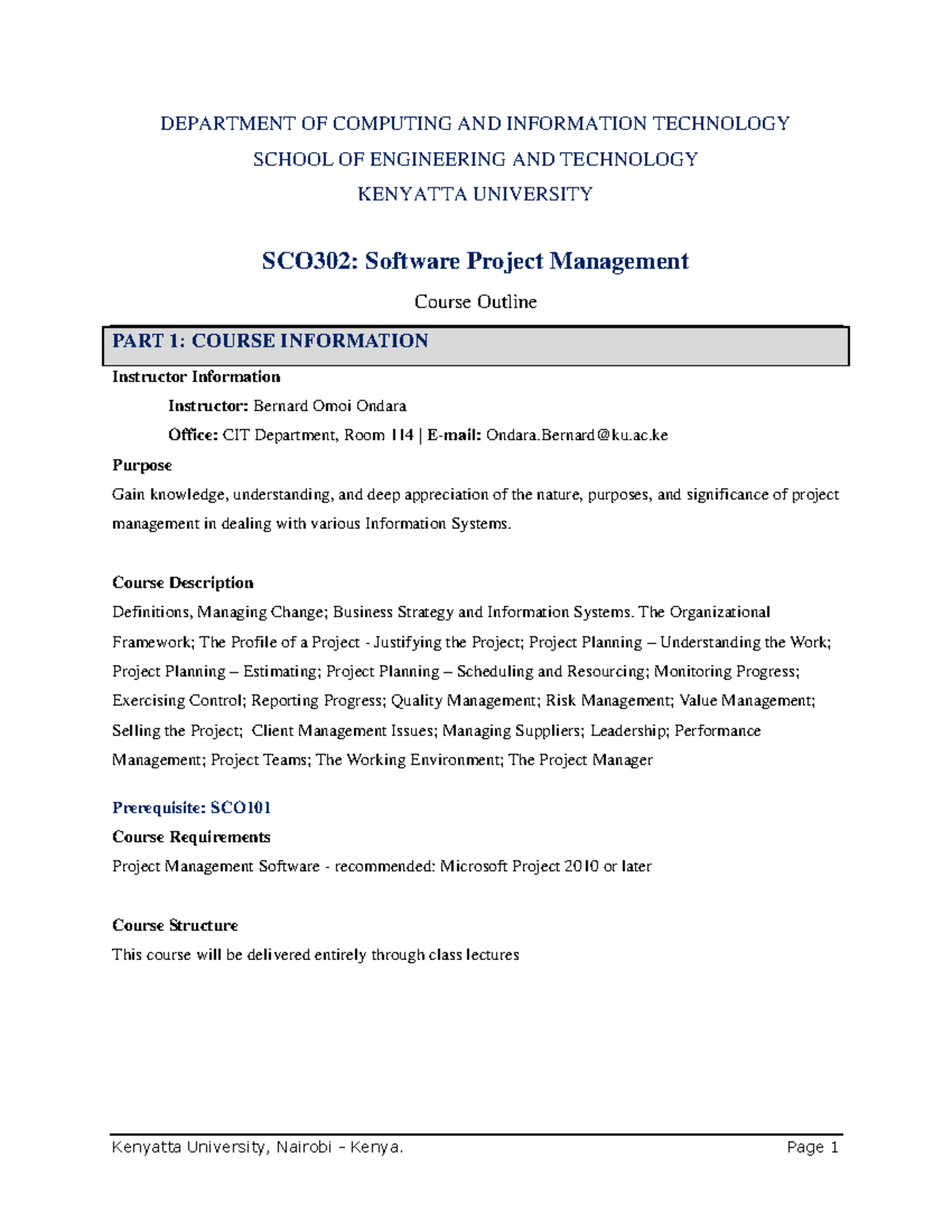SCO302: Software Project Management Course Outline and Content - Studocu