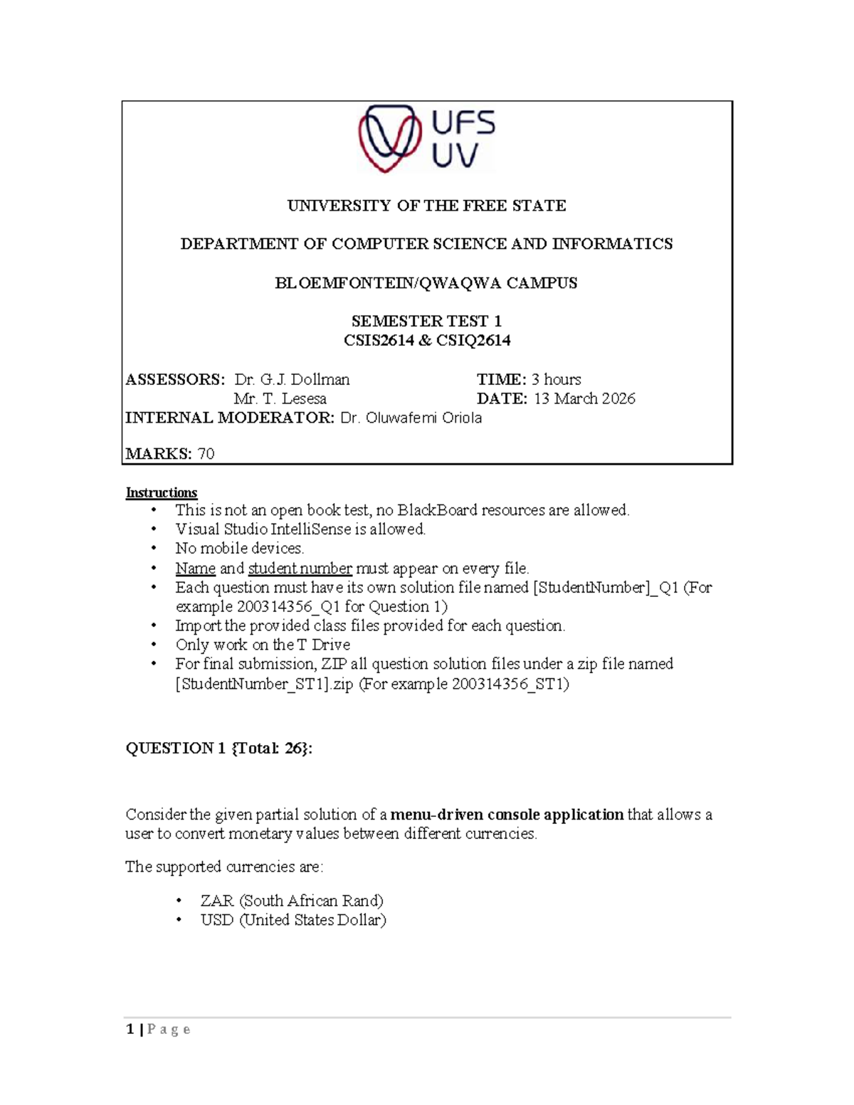 2614 Module Test 1: Currency Conversion & Order Management Solutions ...