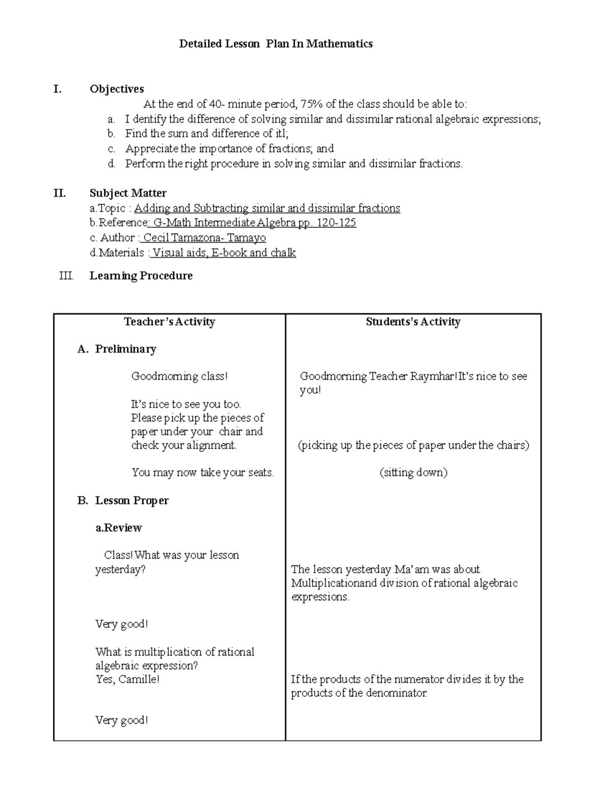 Comprehensive Lesson Plan on Adding & Subtracting Fractions (Math 101 ...