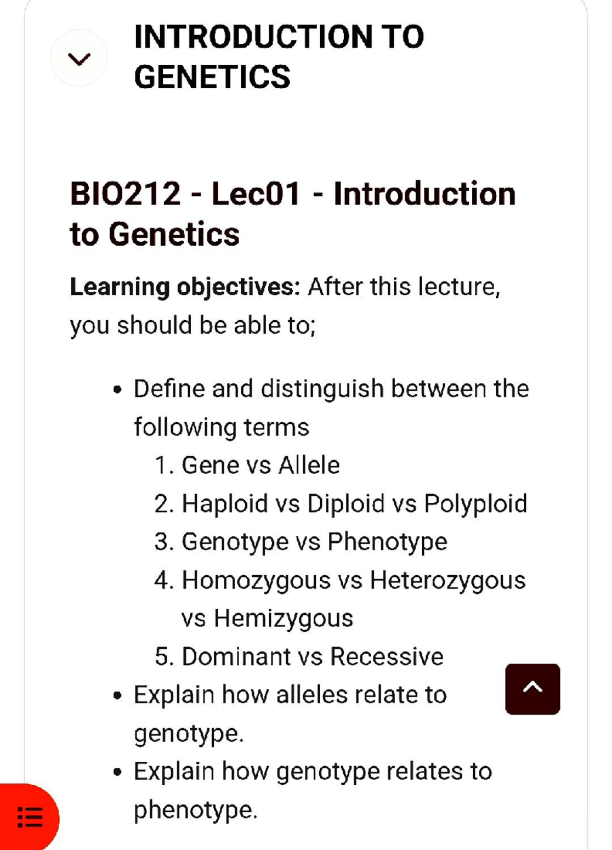 Genetics BI0212 Lecture Notes: Key Learning Outcomes Summary - Studocu