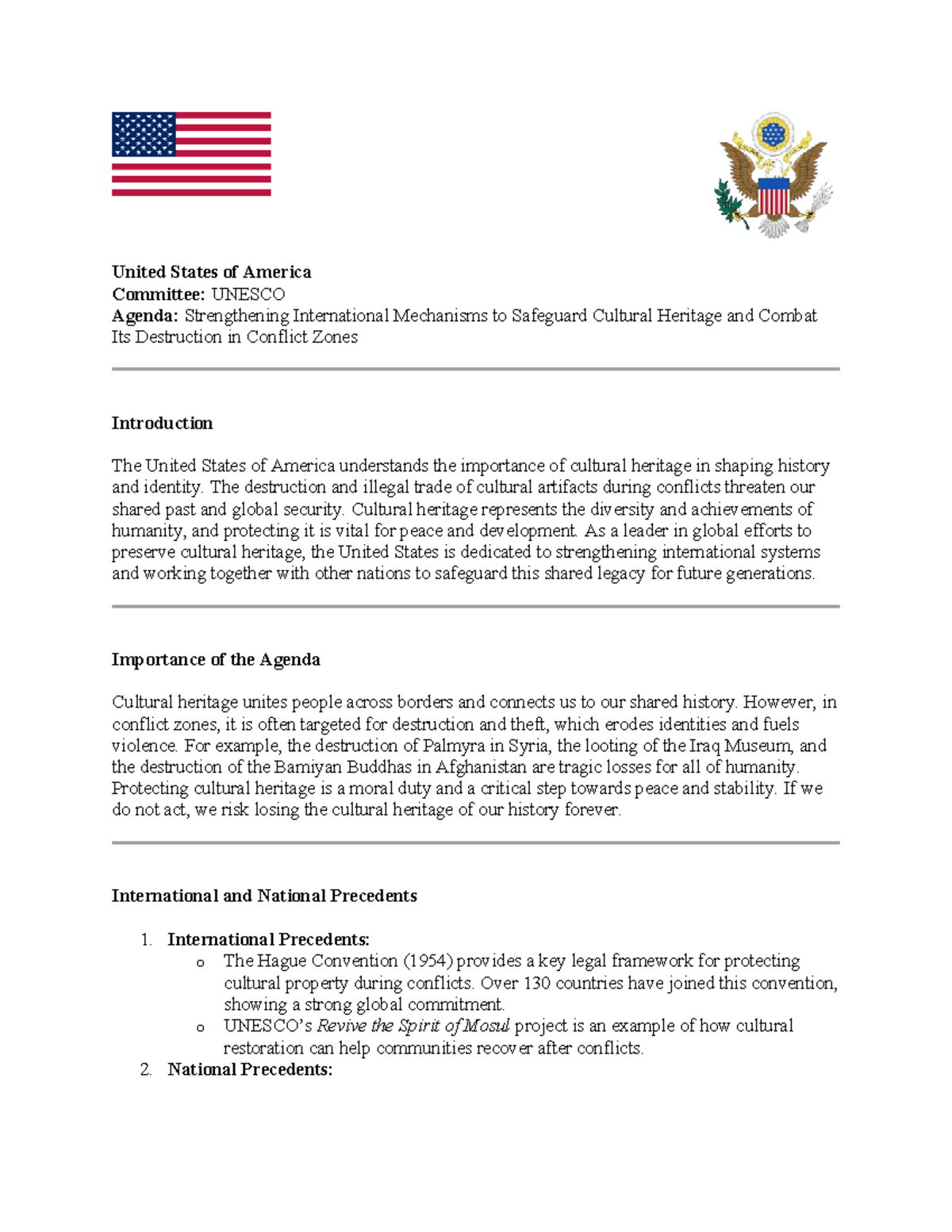 Position Paper of UNESCO: Safeguarding Cultural Heritage in Conflict ...