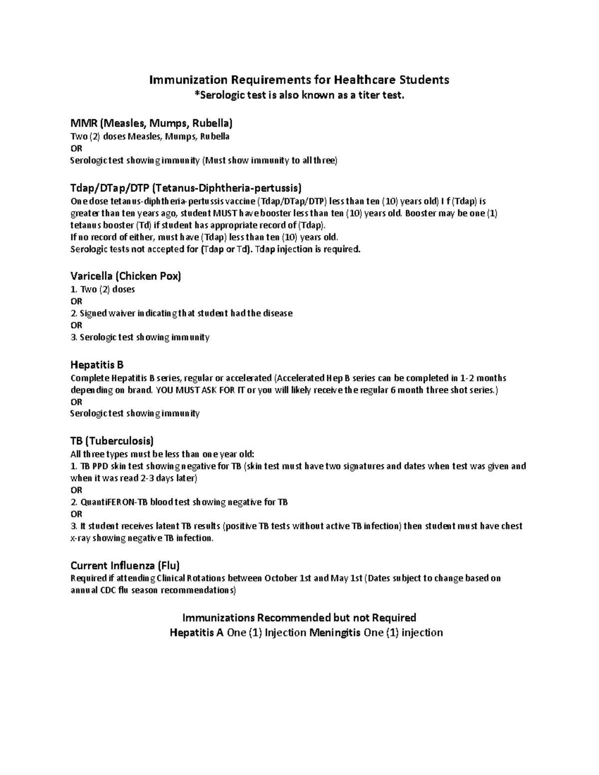 Immunization Requirements for Healthcare Students - Immunization ...