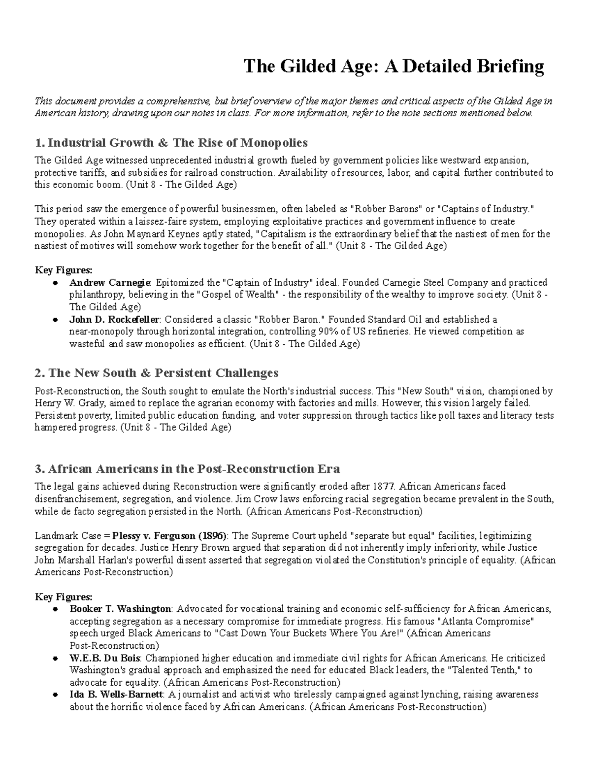 Unit 8 APUSH: The Gilded Age - A Comprehensive Overview - Studocu