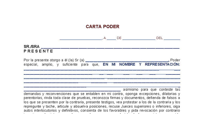 Formato de Carta Poder Legal - Studocu