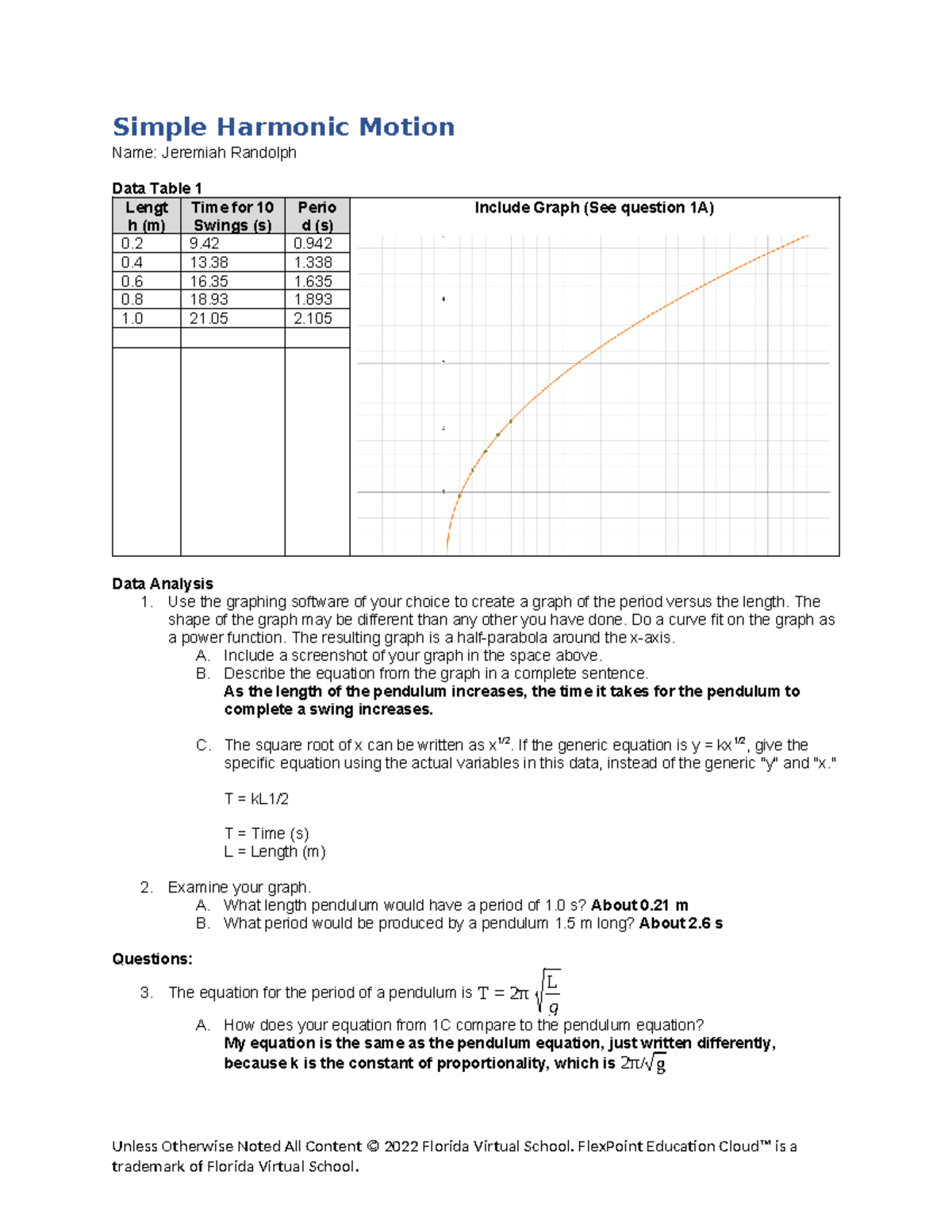 Worksheet 05 01: Analyzing Simple Harmonic Motion Data - Studocu