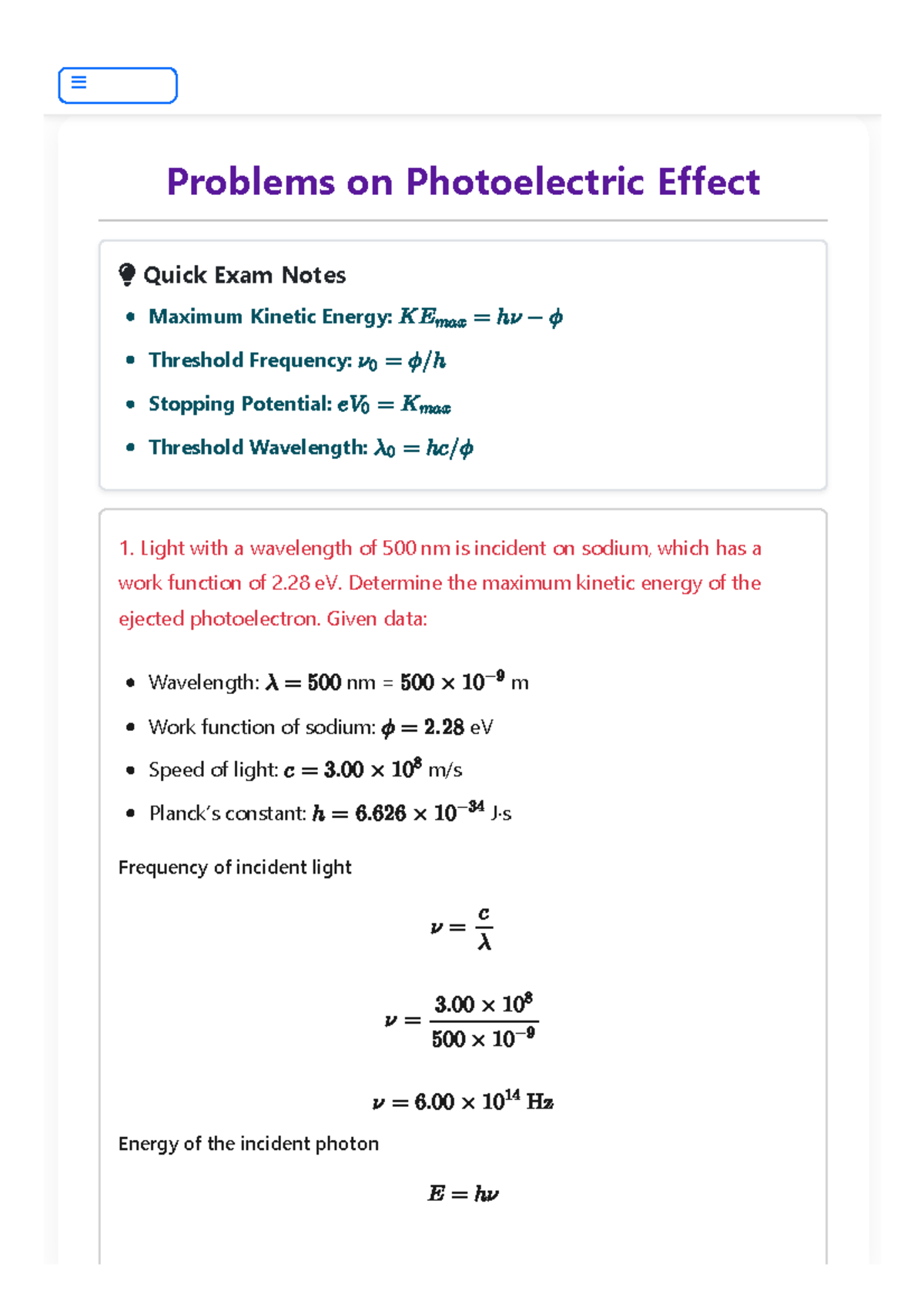 Problems on Photoelectric Effect (Iplts 1) – Solved Numericals ...