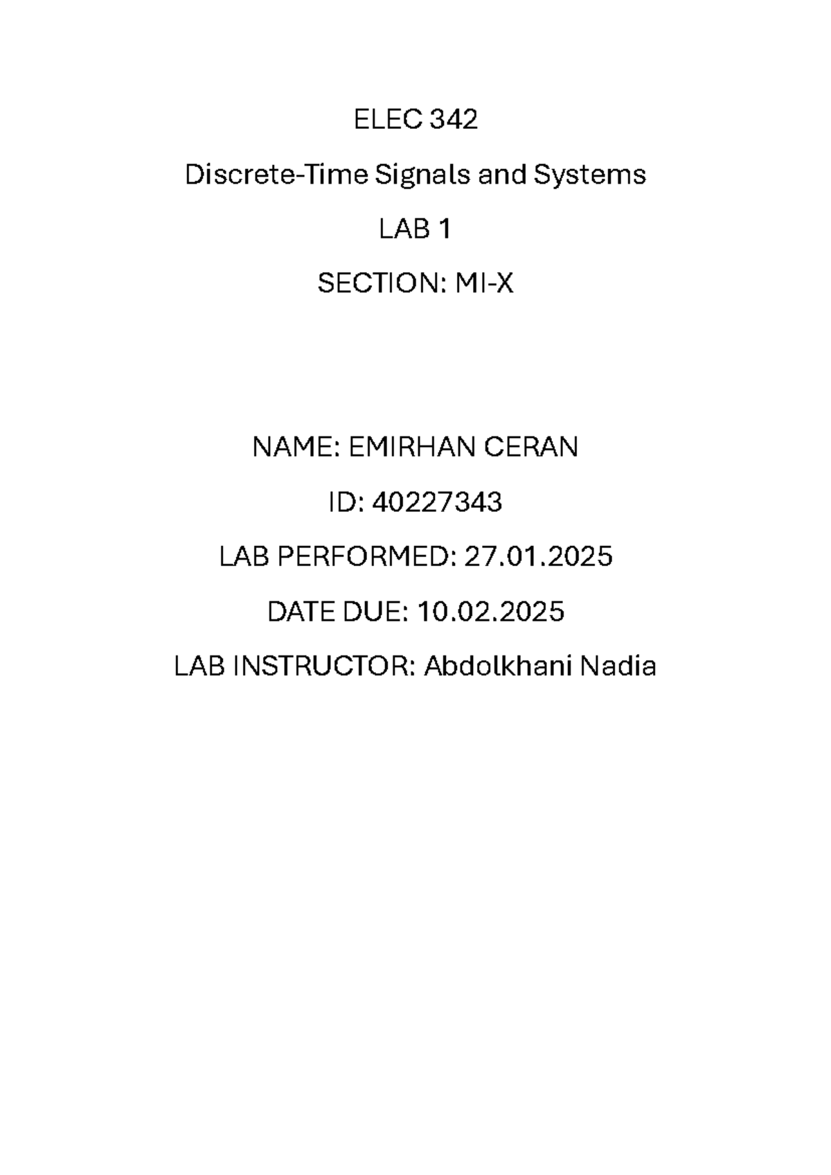 ELEC 342 lab1 - Lab 1 - ELEC 342 Discrete-Time Signals and Systems LAB ...