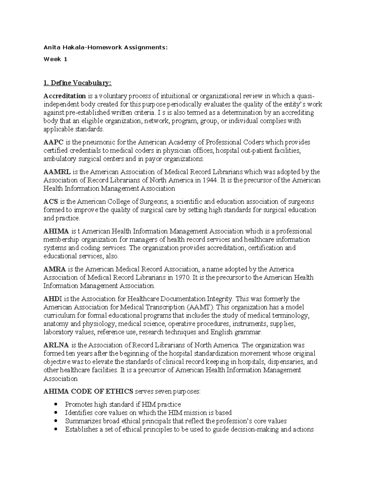 Anita Assignments: Week 1 - Overview of Health Information Management ...