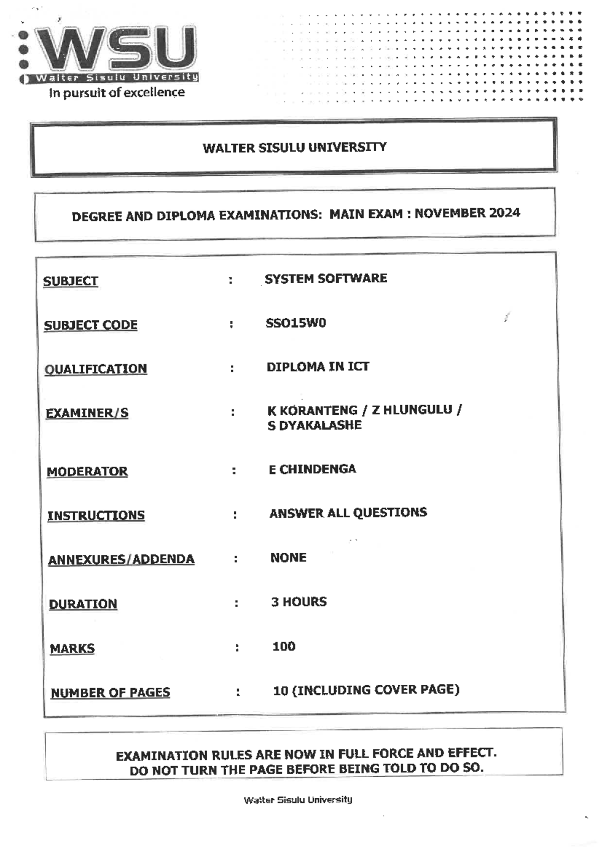 System Software Exam Notes: SSO15W0 - Nov 2024 - Studocu