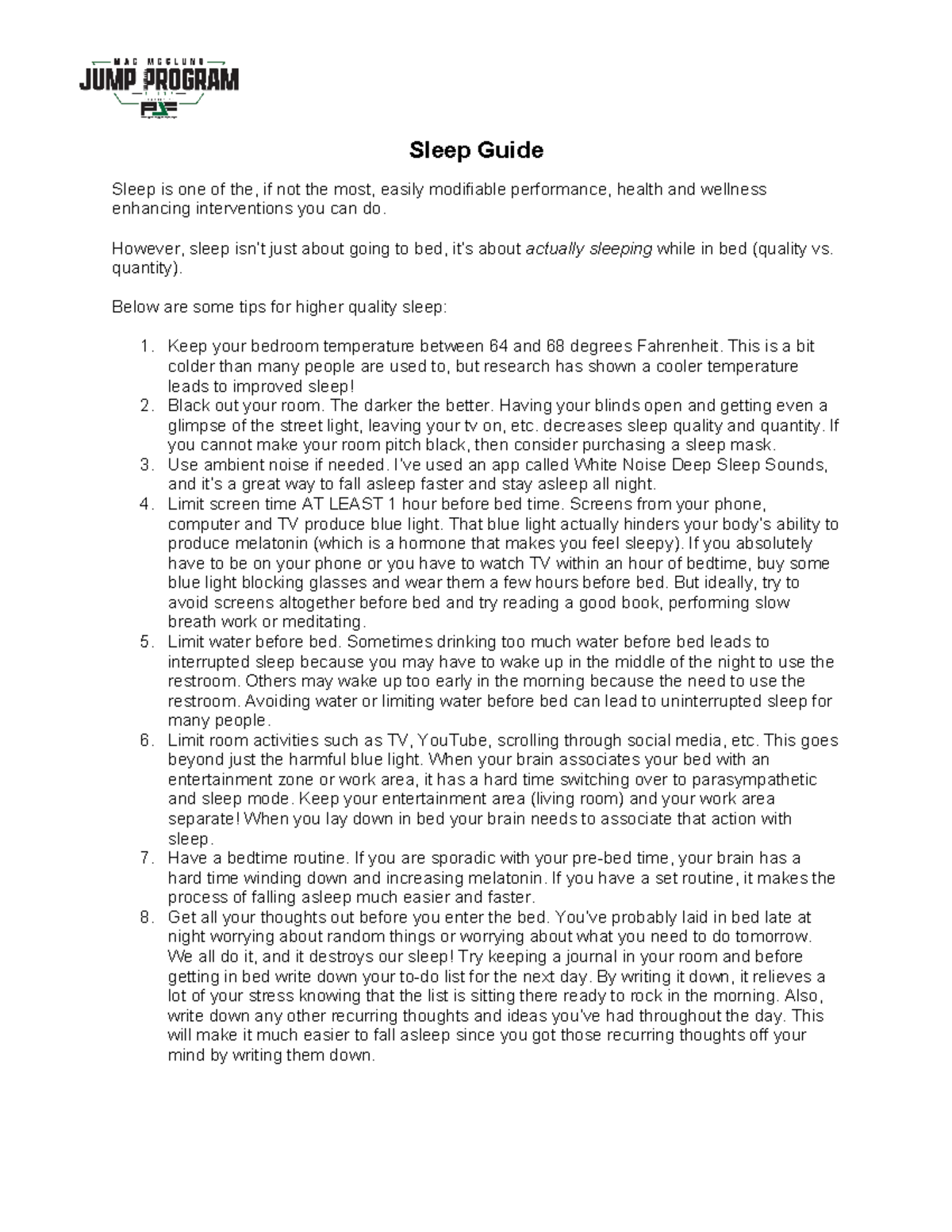 MMP Sleep Guide: Best Practices for Quality Rest and Recovery - Studocu