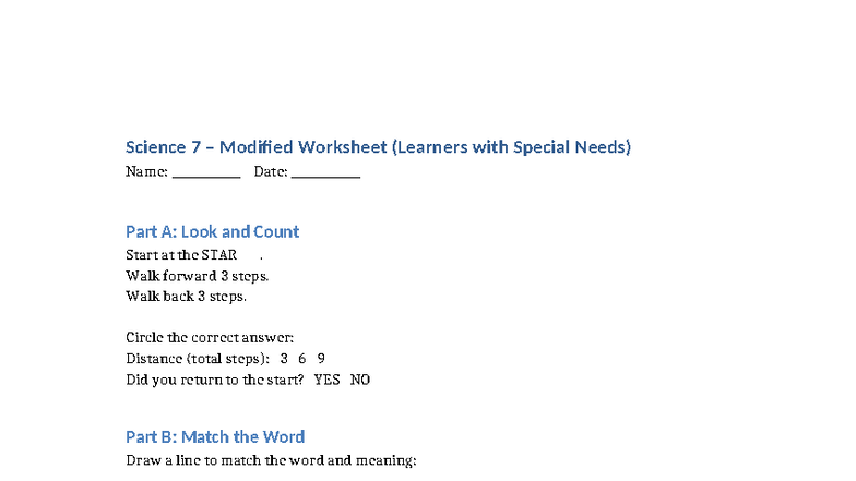 Science 7 Modified Worksheet for Learners with Special Needs - Studocu