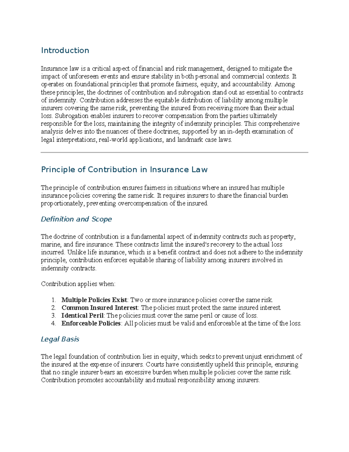 Insurance Law: Principles of Contribution and Subrogation Explained ...