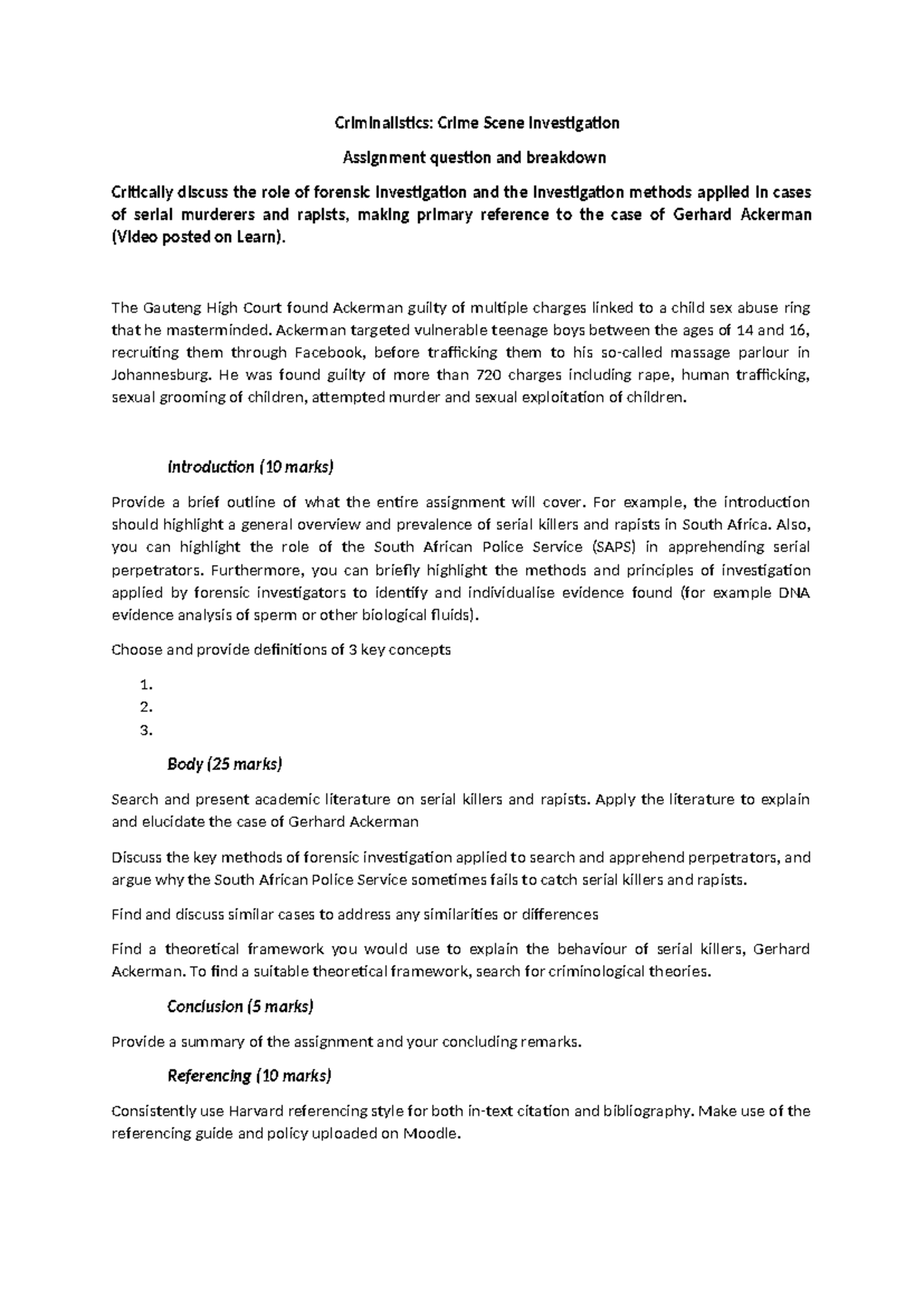 Criminalistics: Forensic Investigation of Serial Crimes (Assignment ...