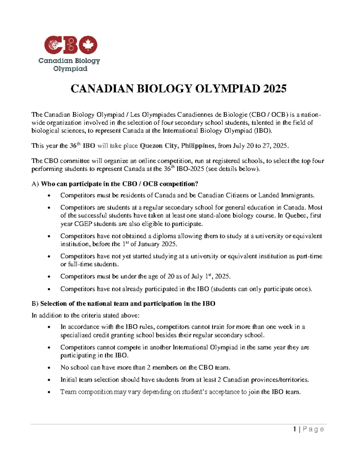 CBO 2025 Final Exam Info: National Biology Competition Details - Studocu