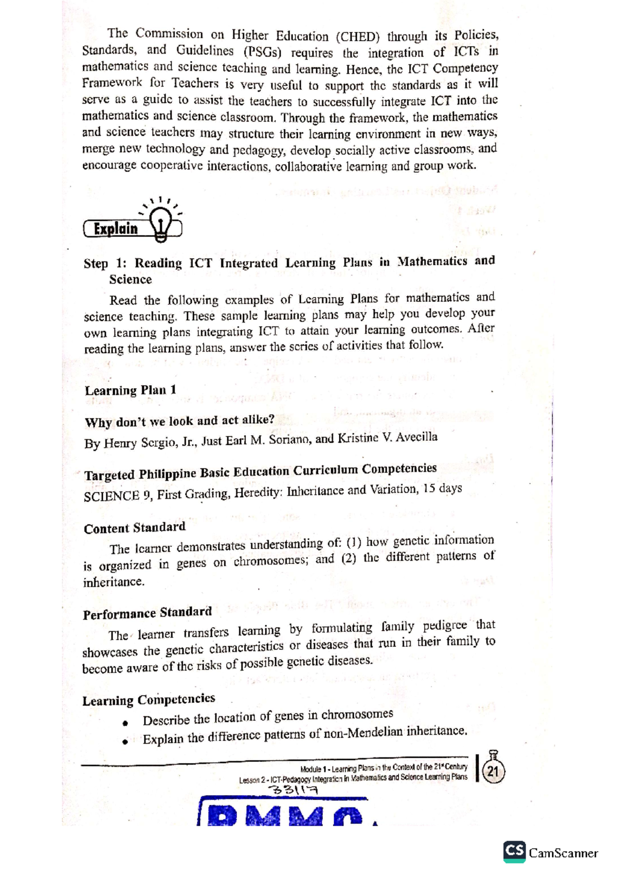 Learning Plan for ICT Integration in Science & Math (CS 33117) - Studocu