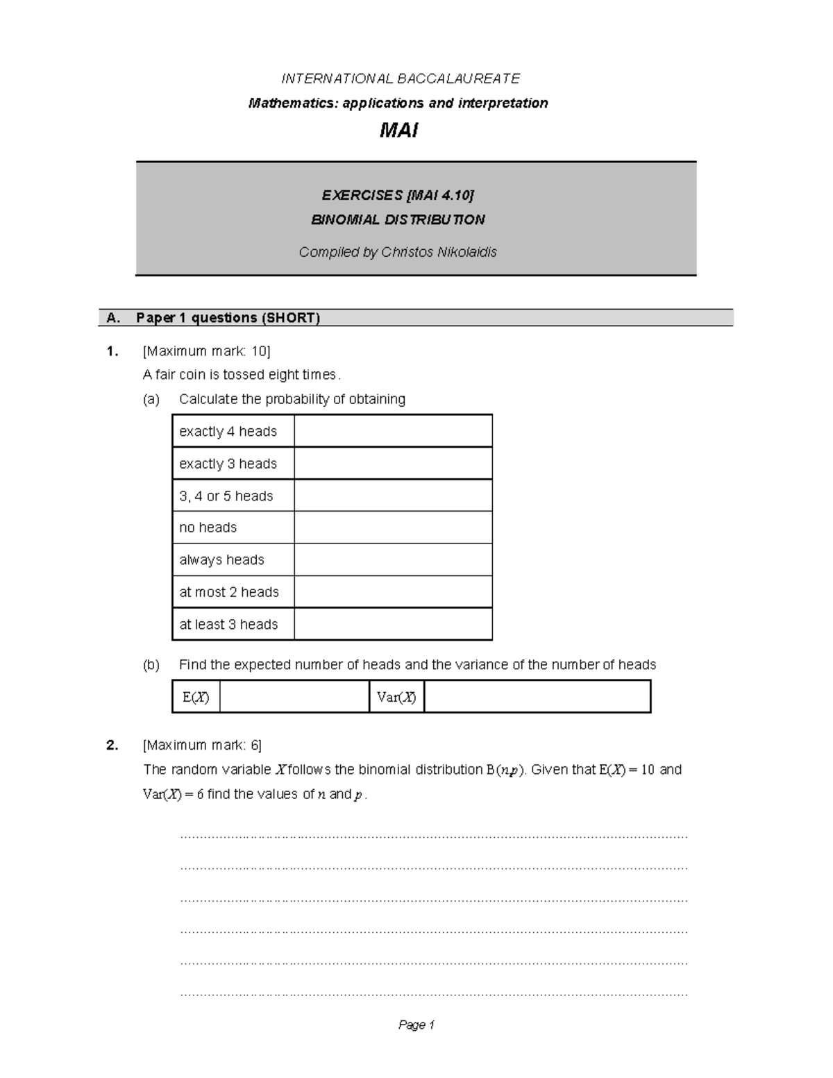 MAI 4 - Binomial Distribution Practice Exercises and Problems - Studocu