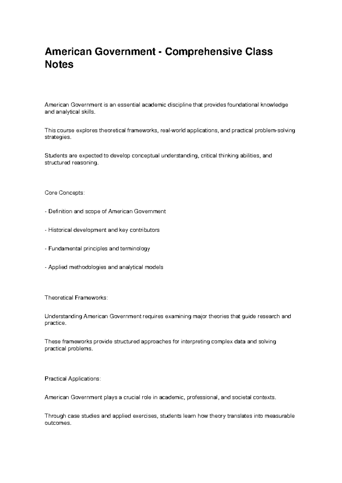American Government (POL101) Comprehensive Class Notes and Study Guide ...