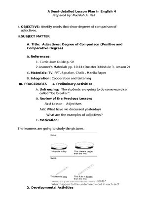 Lesson 1 - A Semi-detailed Lesson Plan in English 4 Prepared by ...