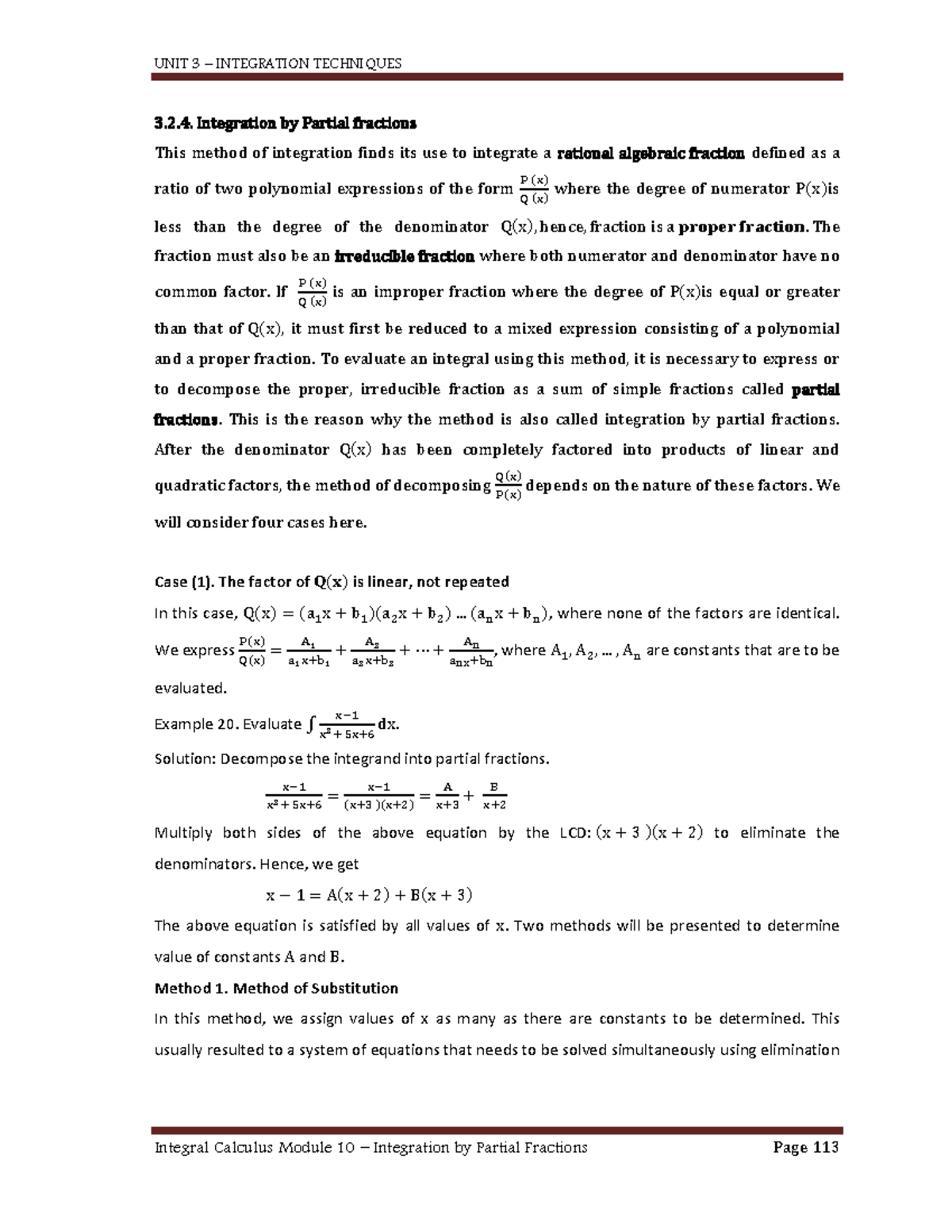 M10 IntegNitejshss - 3.2. Integration by Partial fractions This method ...