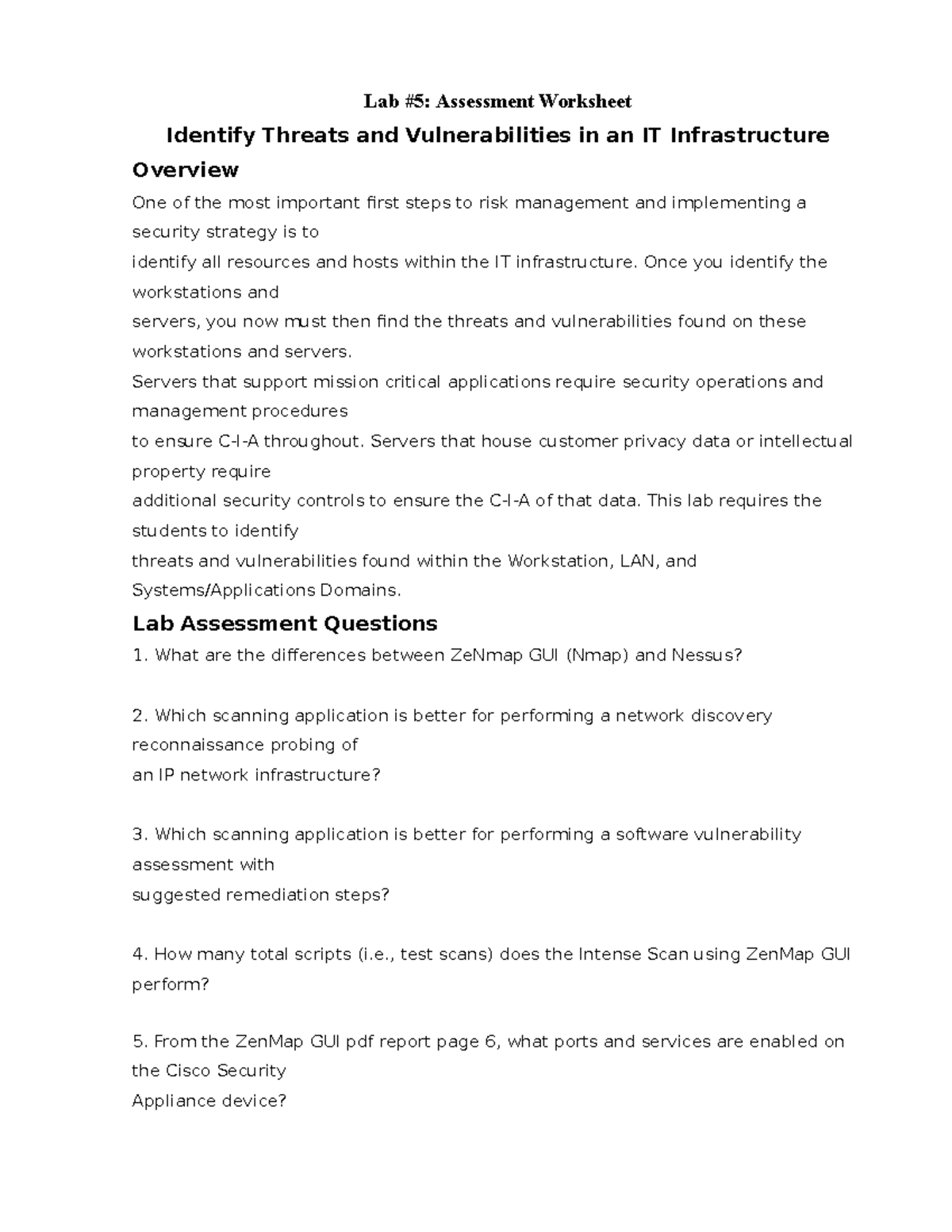 Lab 5 Report: Identifying Threats & Vulnerabilities in IT ...