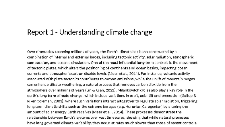 Report 1: Analyzing Climate Change Over Geological Timescales - Studocu