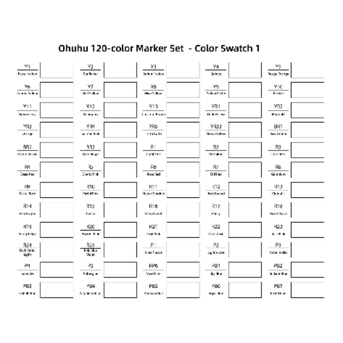 Ouhuhu Markers Color Swatch - Ohuhu Marker Set Color Swatch 1 Y1 Y2 Y3 ...
