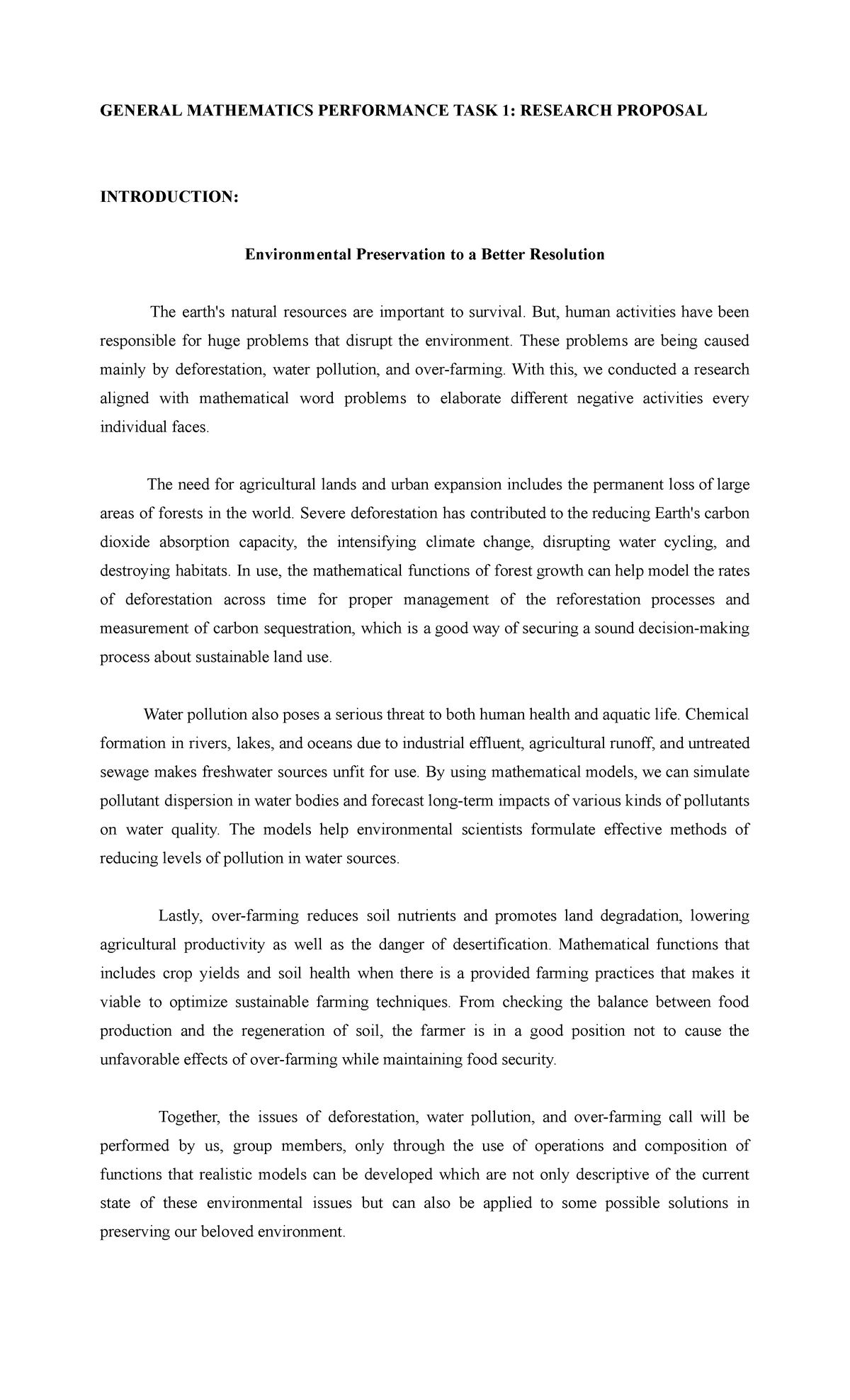 Research Proposal GEN MATH - GENERAL MATHEMATICS PERFORMANCE TASK 1 ...