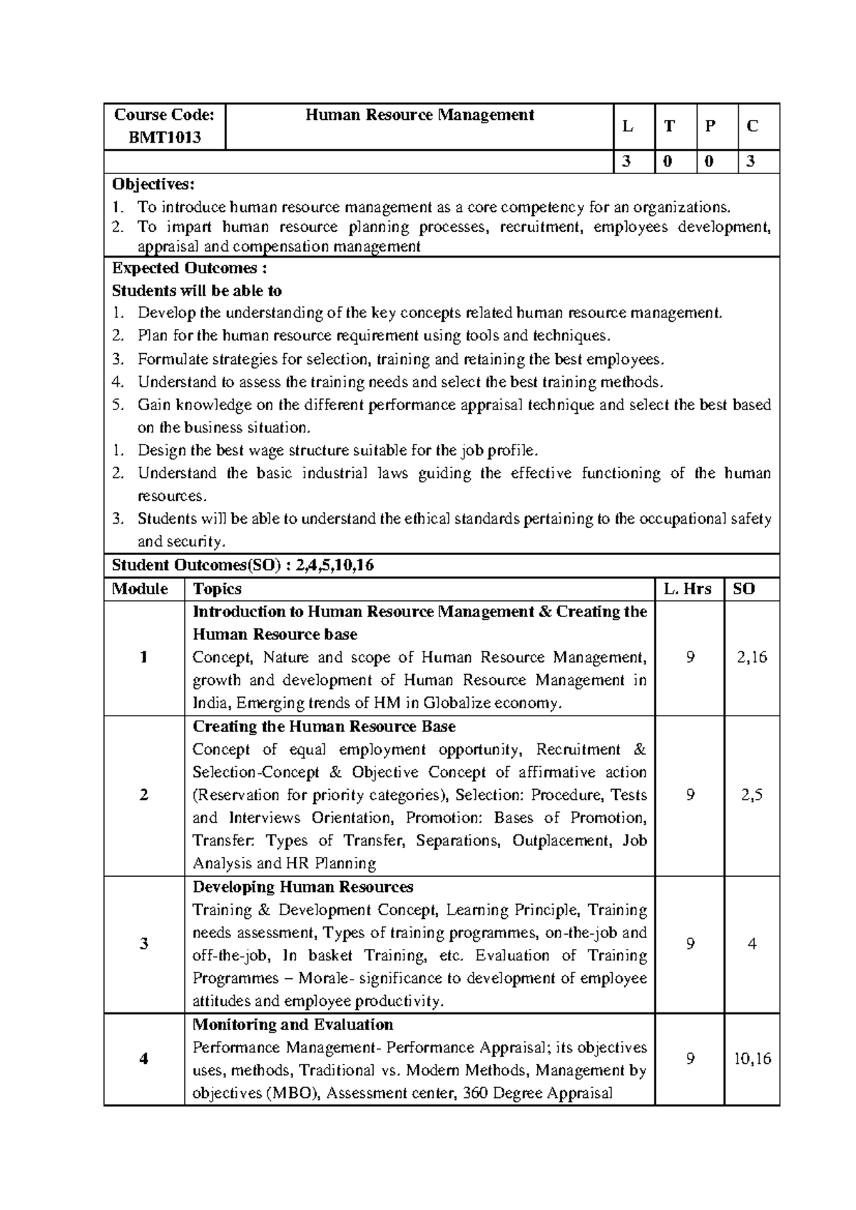 BMT1013 Human Resource Management Course Overview and Objectives - Studocu