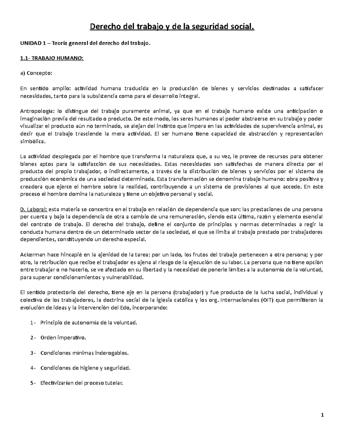 Laboral Primer Parcial - Derecho del trabajo y de la seguridad social ...