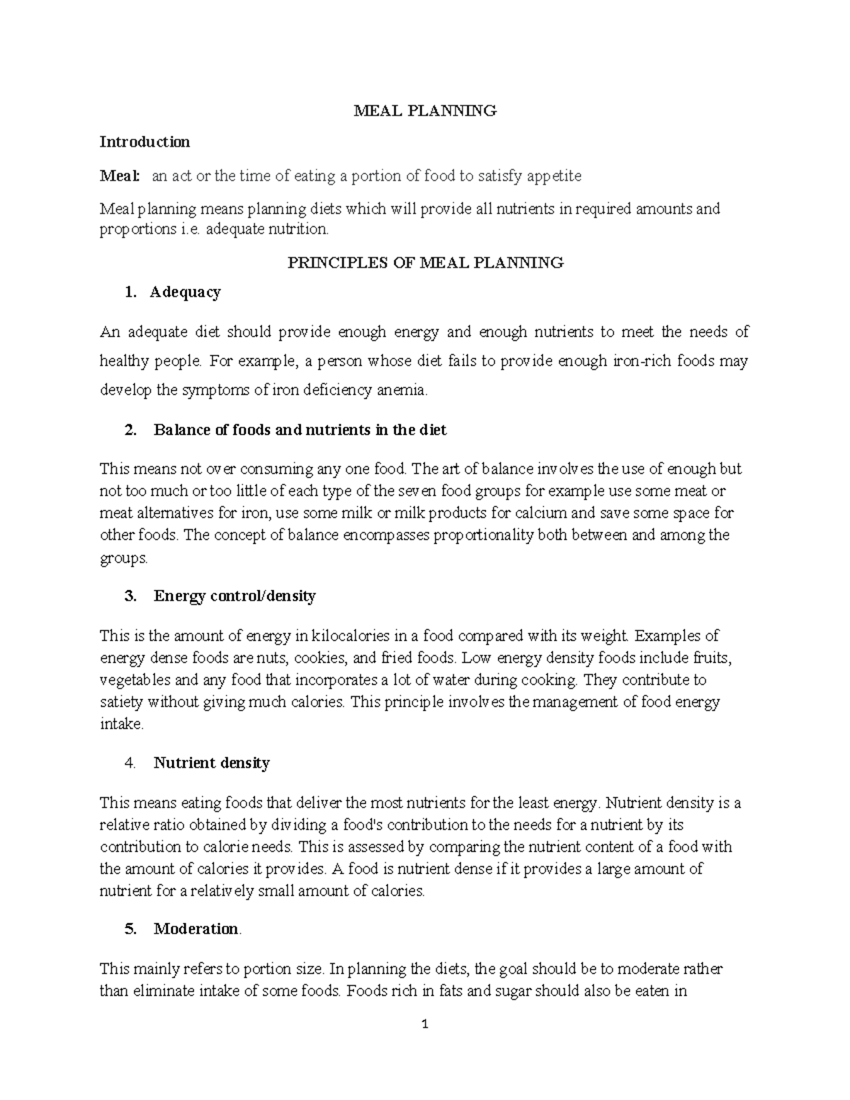 MEAL PLANNING Principles and Importance for Nutrition and Budgeting ...