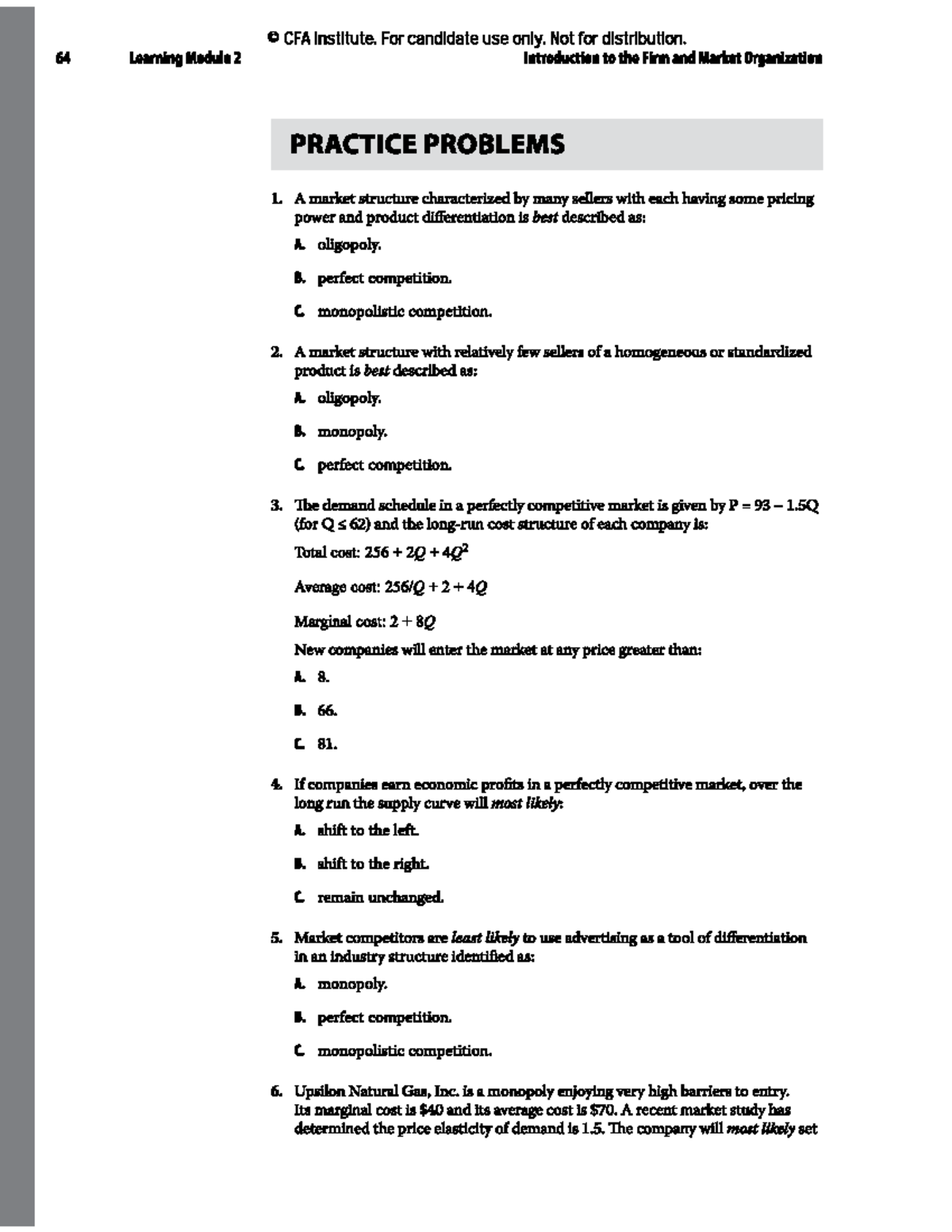 CFA Institute: Pre-Econ Learning Module 2 Practice Problems - Studocu