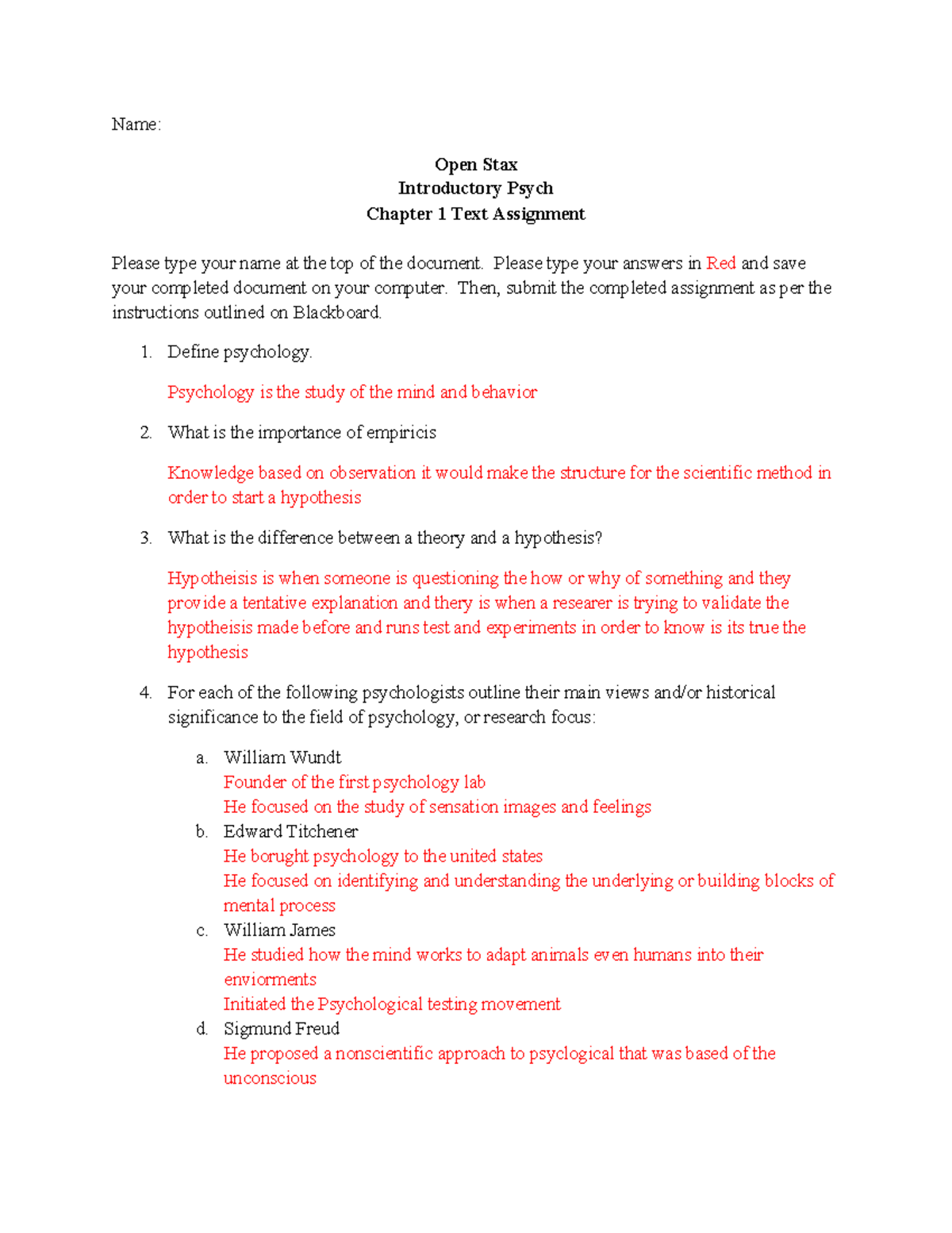 Open Stax Introductory Psych (PSY101) Chapter 1 Text Assignment - Studocu