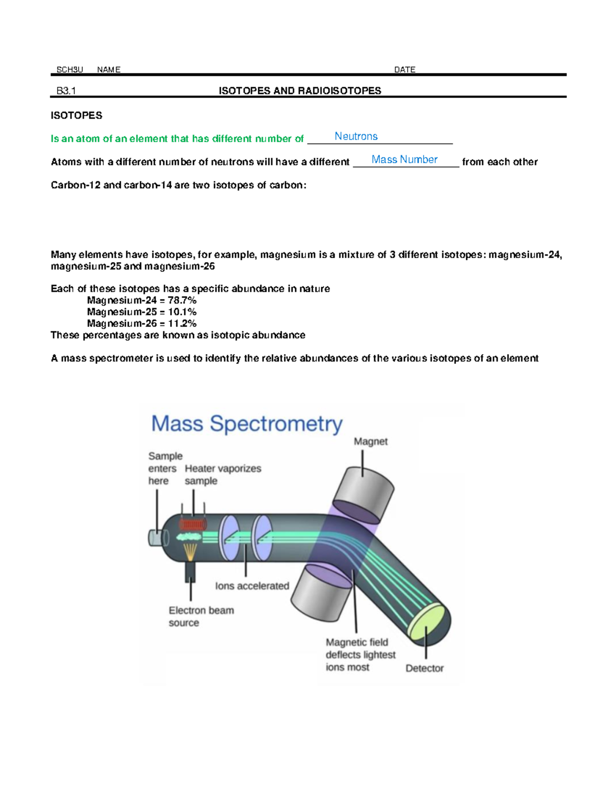 Isotopes & Radioisotopes in Chemistry - SCH3U Lecture Notes Summary ...