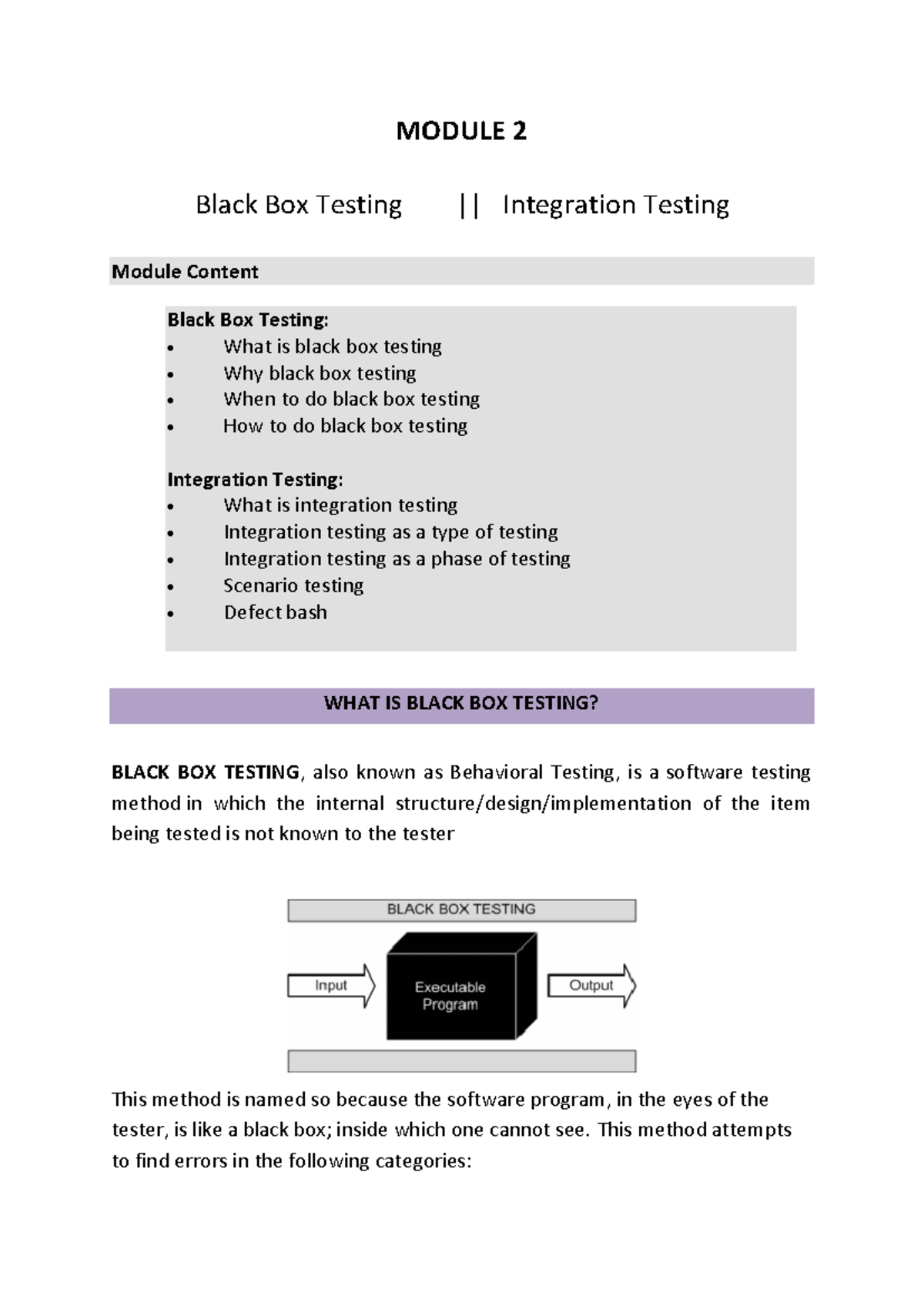 ST Module 2 - Black Box & Integration Testing Overview - Studocu