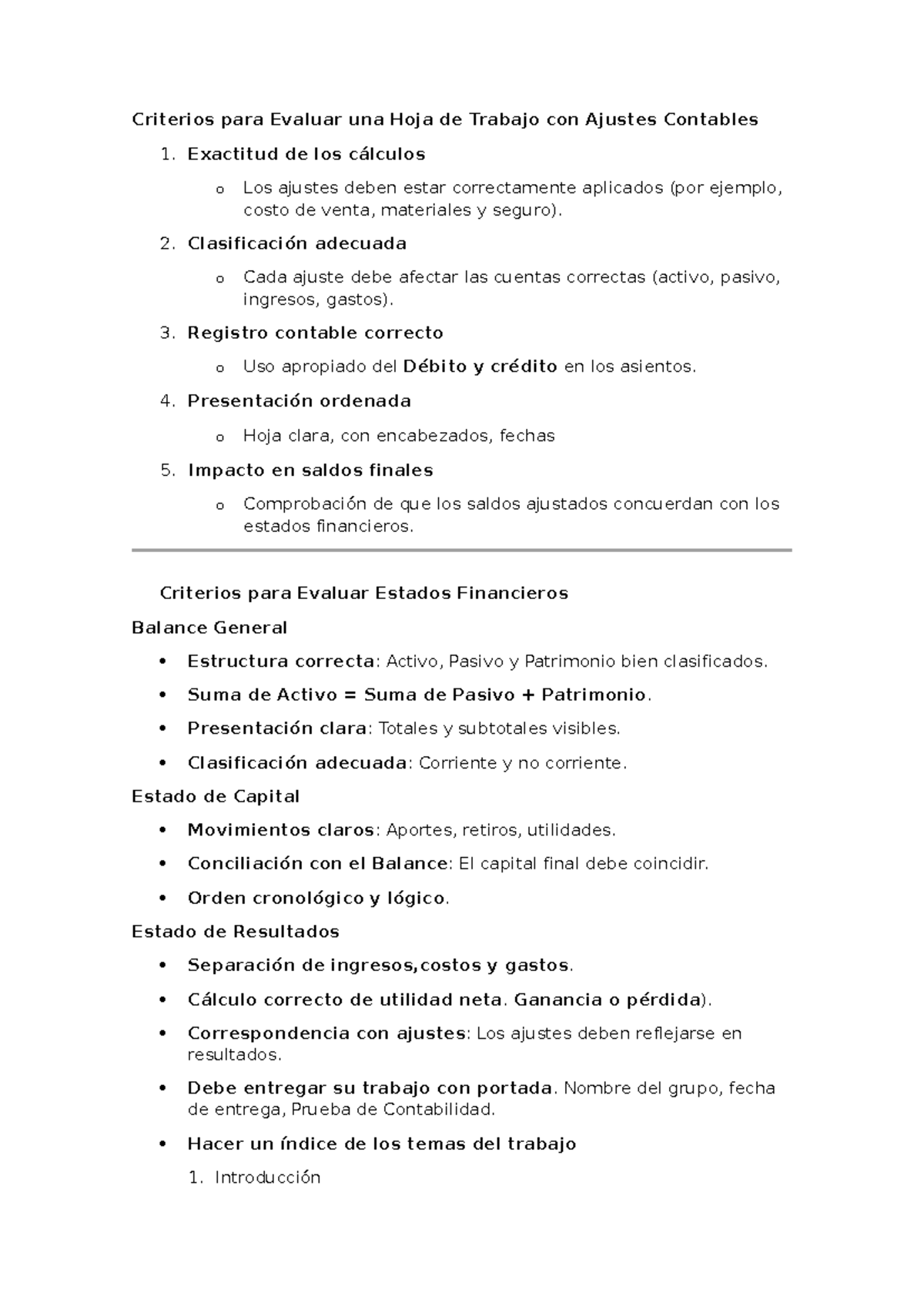 Criterios de Evaluación para Ajustes Contables en Prueba de ...