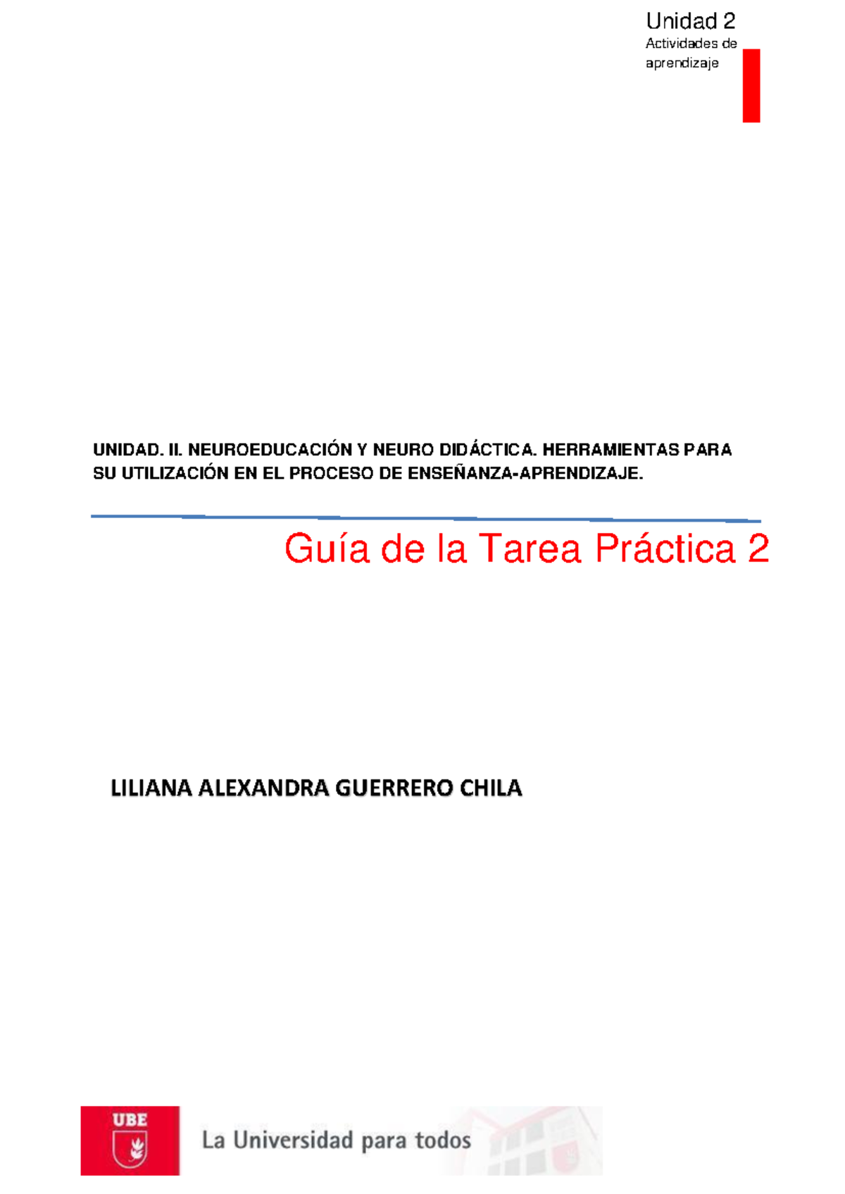 Tarea Práctica 2: Diseño de Actividades en Neuroeducación - Studocu