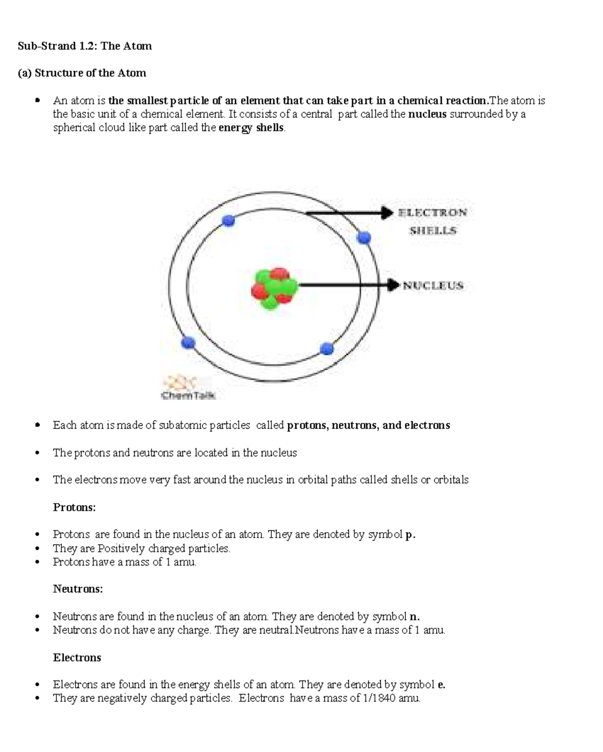 1.2: Structure of the Atom - Key Concepts and Models - Studocu
