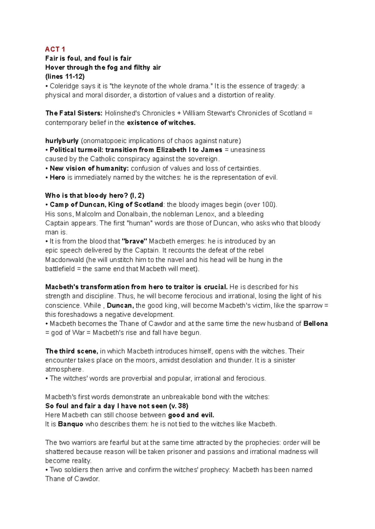 ACT 1-5 Macbeth Analysis: Tragedy, Power, and Moral Disorder - Studocu