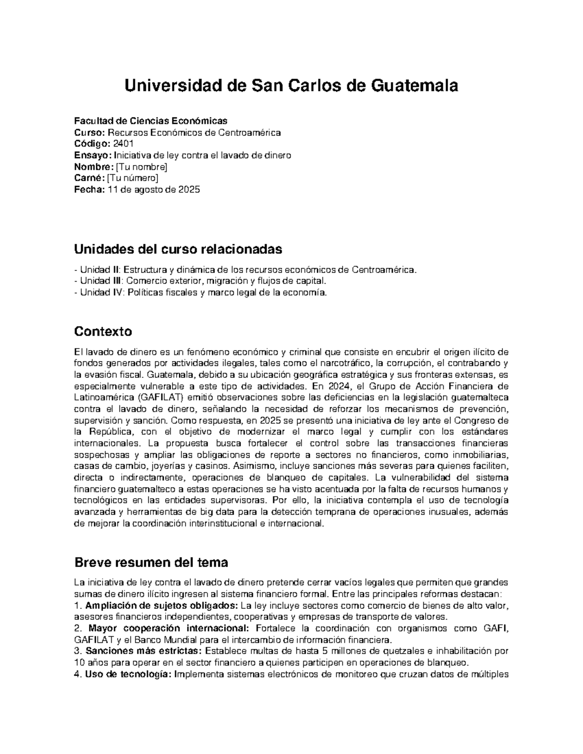 Ensayo 2401: Iniciativa de Ley Contra el Lavado de Dinero en Guatemala ...