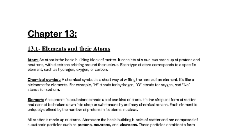 Chapter 13: Elements and Atoms - Science Notes for Term 2 2024 - Studocu