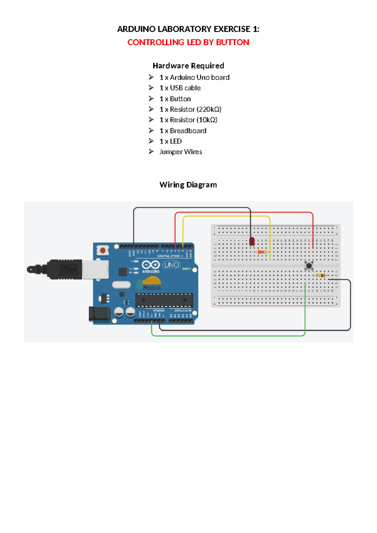 Arduino Lab Exercises 1 & 2: Controlling LED with Button - Studocu
