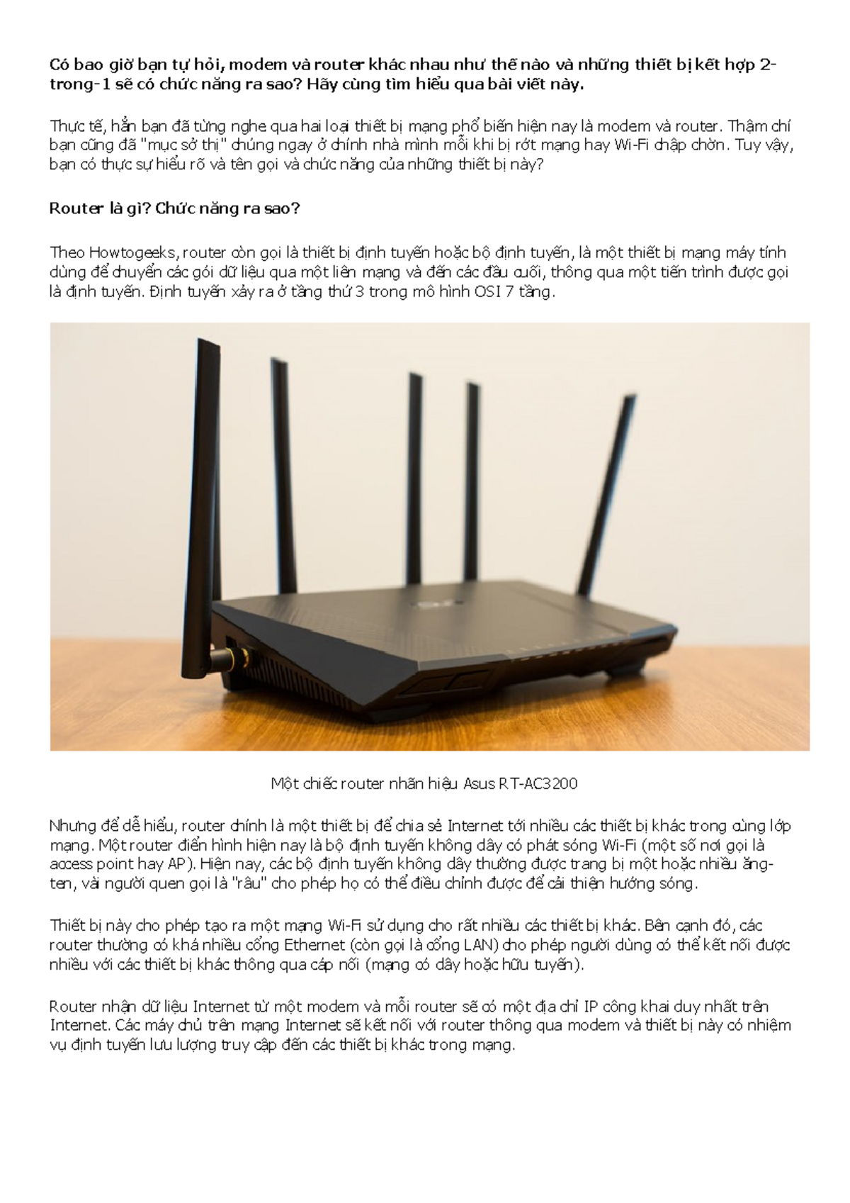 So sánh Chức Năng Modem và Router trong Mạng Máy Tính - Studocu