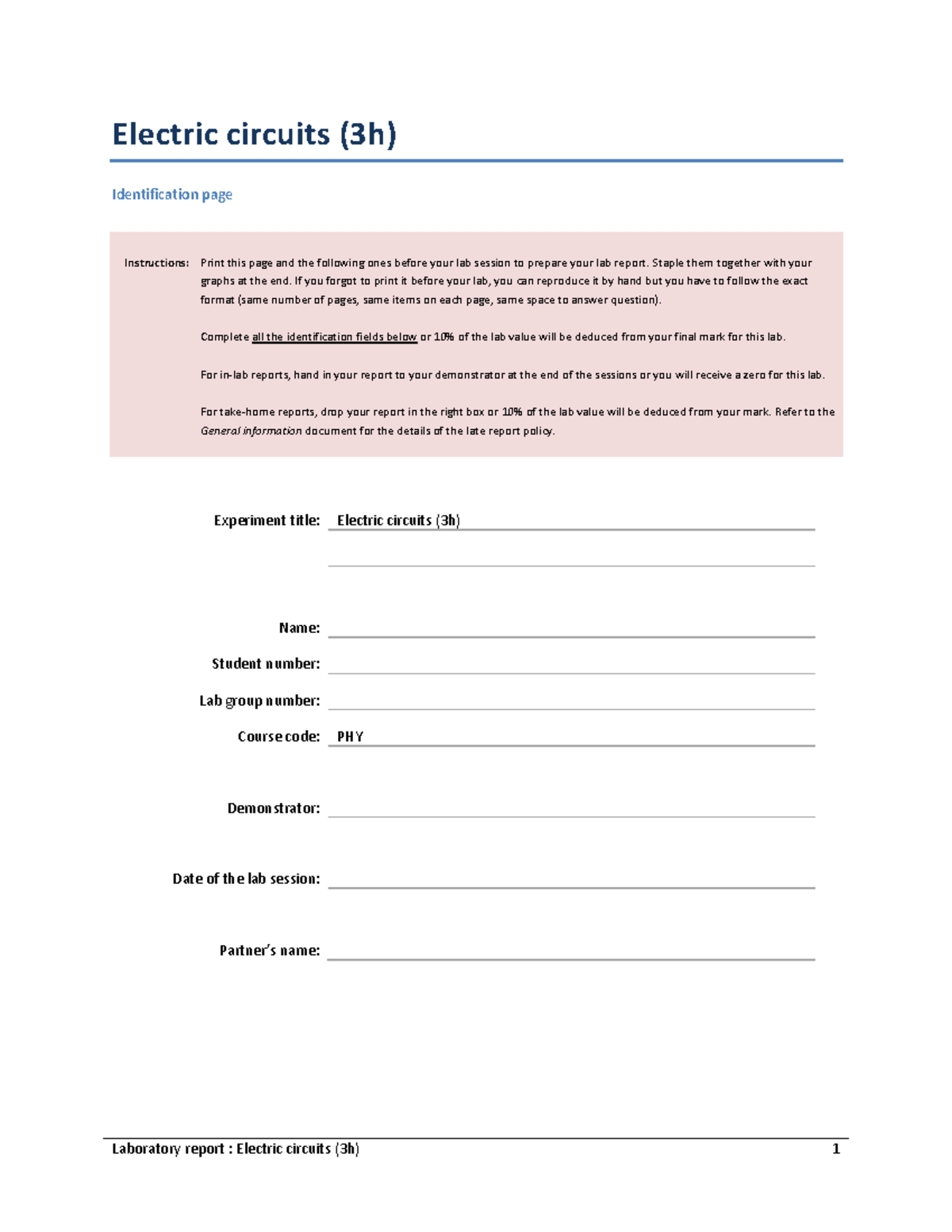 PHY Lab 5 Report Template: Electric Circuits & Data Analysis - Studocu
