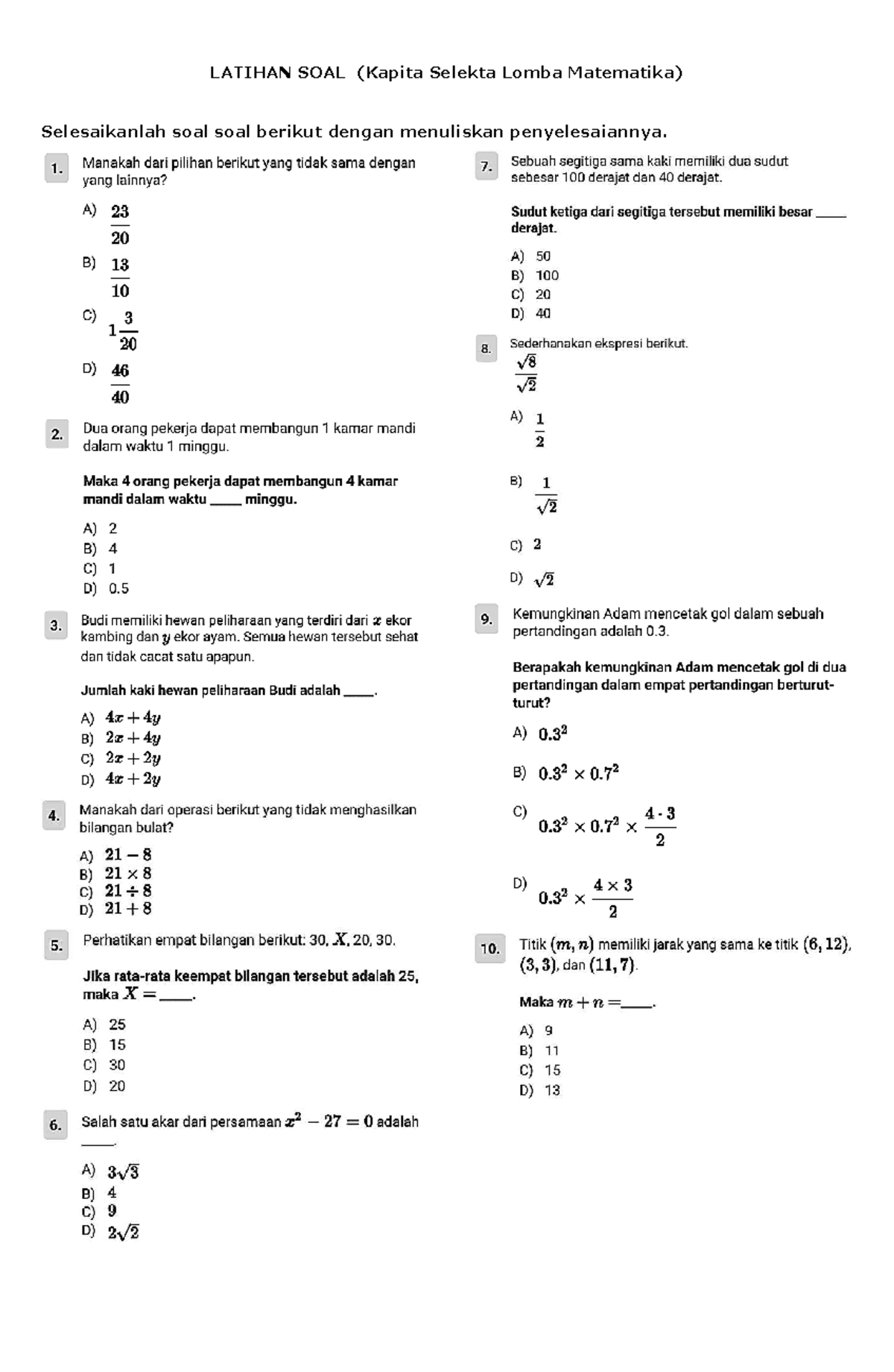 Latihan Soal - Final EMC 2025 - Mathematics - LATIHAN SOAL (Kapita ...